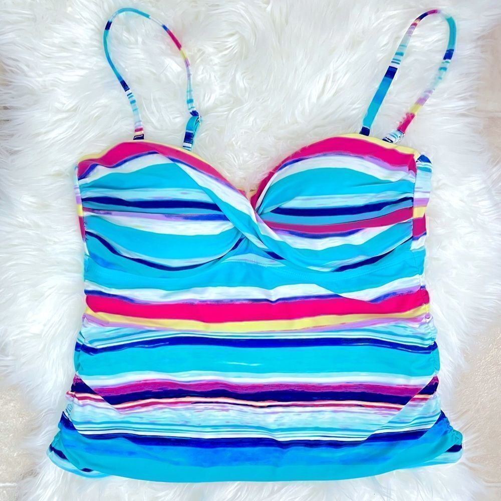 Bamboo | slimming bathing suit top L striped,strapless with detachable straps